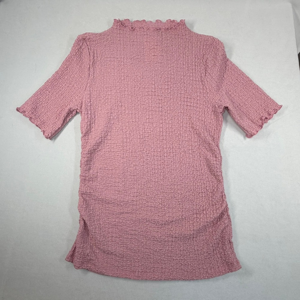 A New Day Womens Top Pink Textured Mock Neck Short Sleeve Medium New - Picture 2 of 7